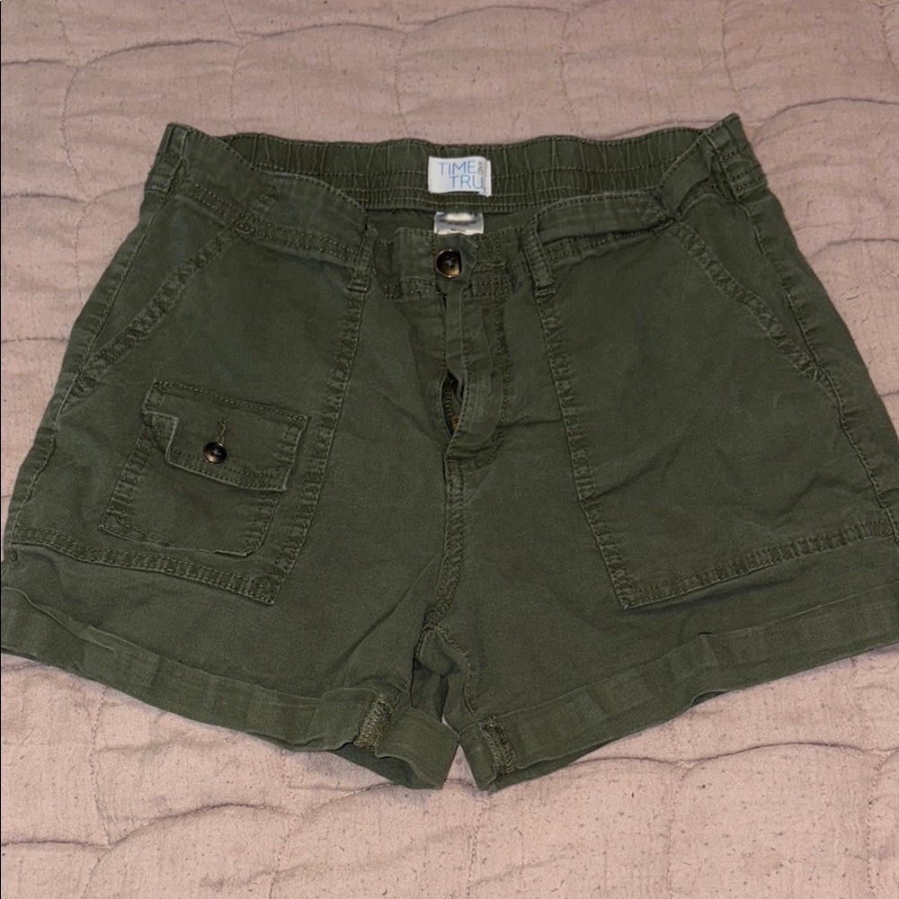 Time and Tru Green Cargo Shorts Utility Style